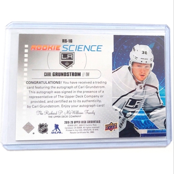 Carl Grundstrom Upper Deck Credentials Rookie Science Autograph Hockey Card - Picture 2 of 2